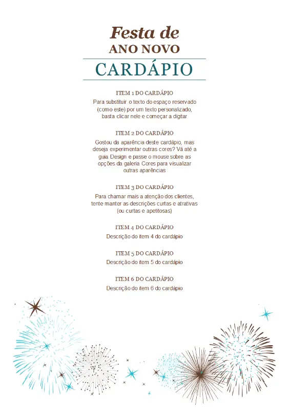 Cardápio da festa de Ano Novo brown modern-simple