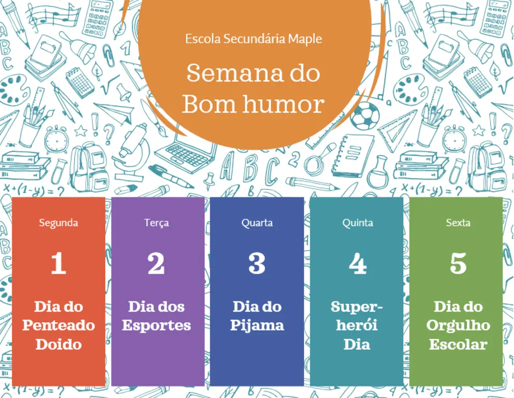 Calendário da semana do bom humor na escola blue whimsical-line
