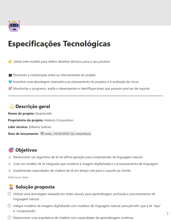 Especificações Tecnológicas