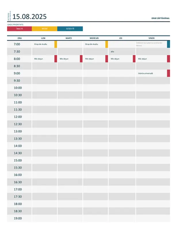 Orar săptămânal pentru facultate gray modern-simple