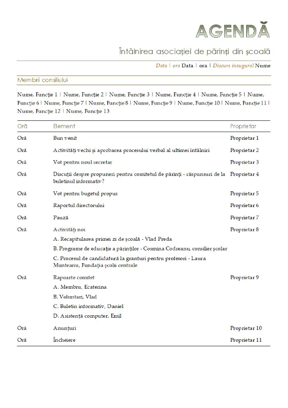 Agenda asociației de părinți yellow modern simple