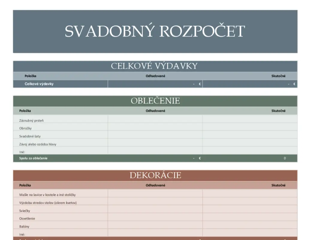 Plánovač svadobného rozpočtu modern simple