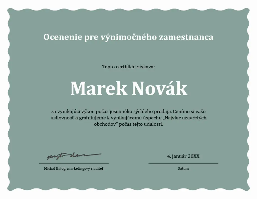 Ocenenie pre výnimočného zamestnanca s orámovaním s vlnkami  green modern-simple