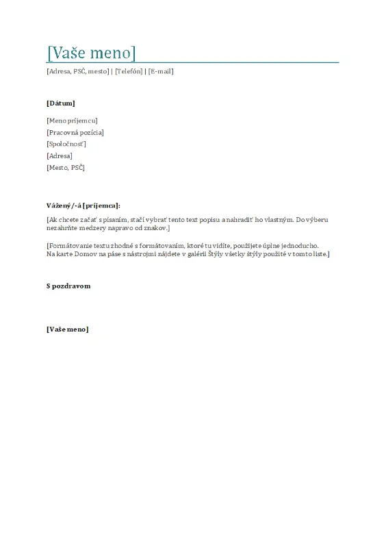 Sprievodný list (modrý) white modern simple