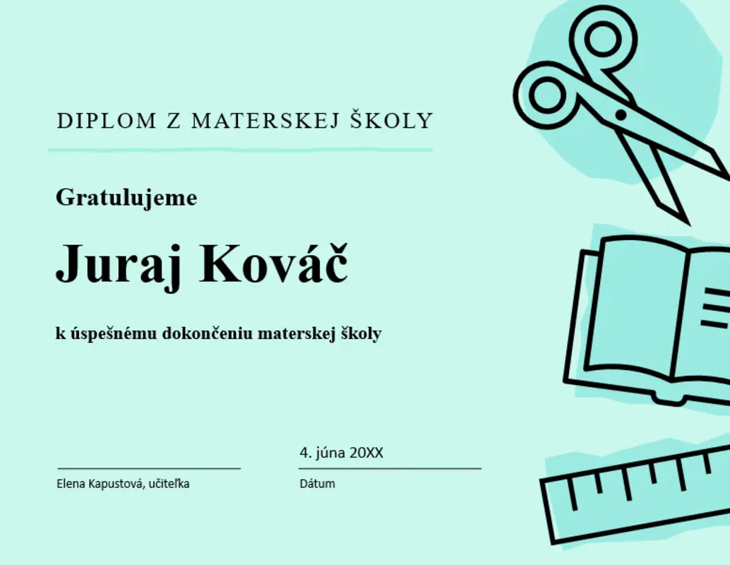 Certifikát z materskej školy blue modern bold