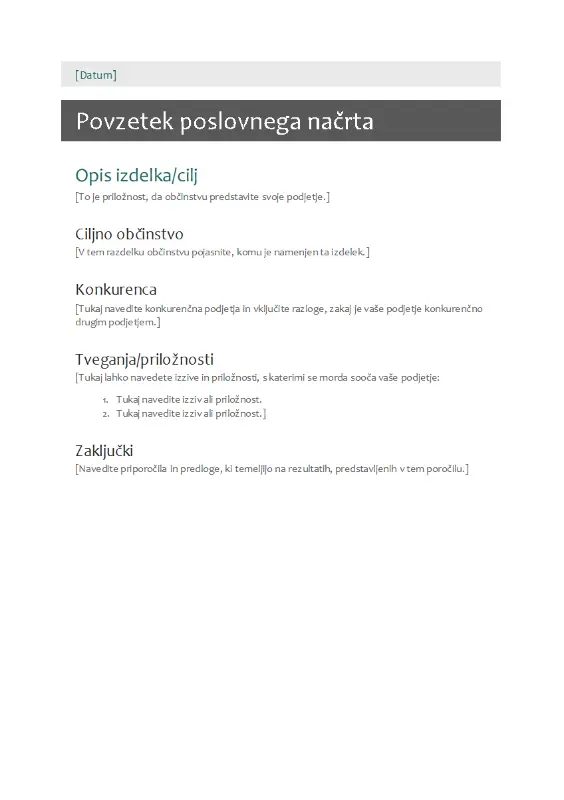 Povzetek poslovnega načrta gray modern simple