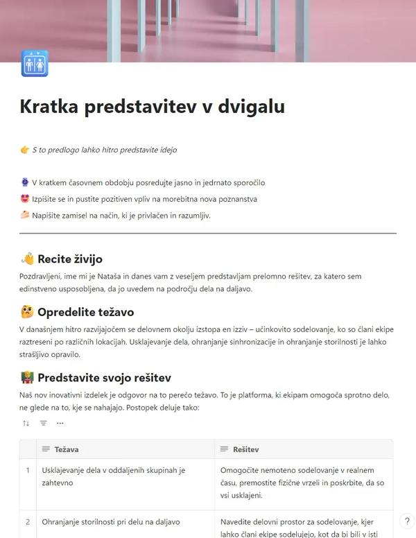 Kratka predstavitev v dvigalu