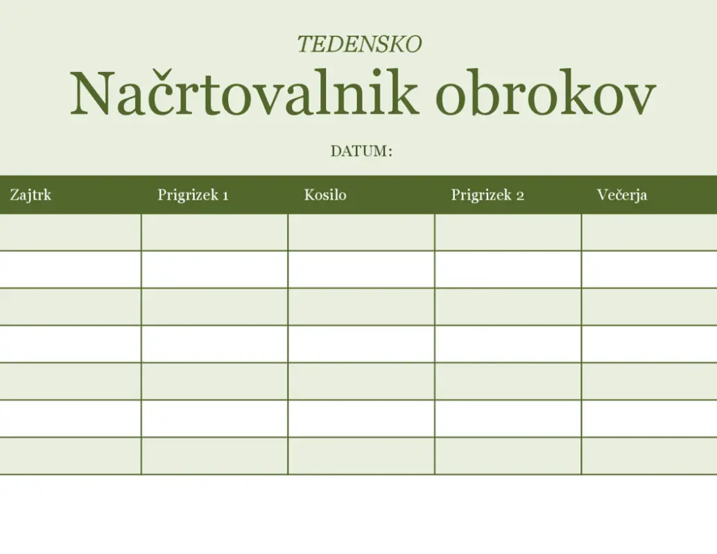 Tedenski načrtovalnik obrokov green modern-simple