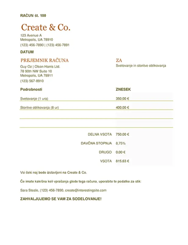Račun (delovni list) brown modern simple