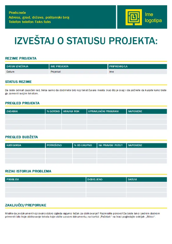 Izveštaj o statusu projekta green modern simple