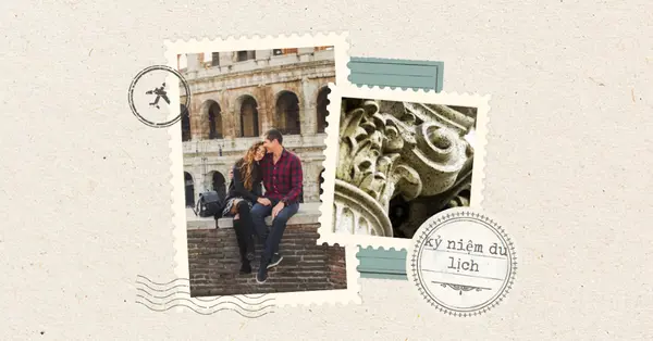 Du lịch kỷ niệm scrapbook brown vintage,stamp,collage,whimsical,motif,scrapbook,retro,