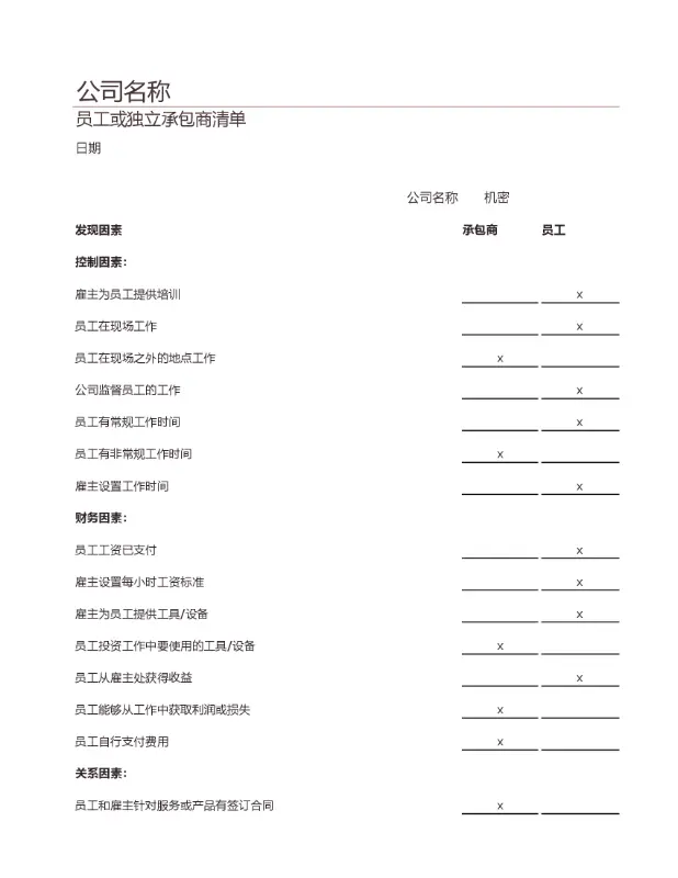 员工或独立承包商清单 modern simple